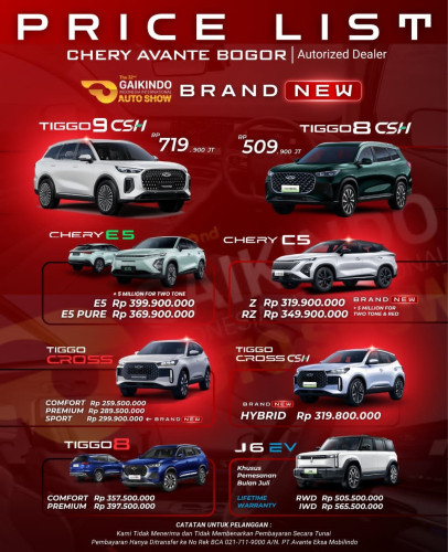 Pricelist Harga Chery cipayung 2025